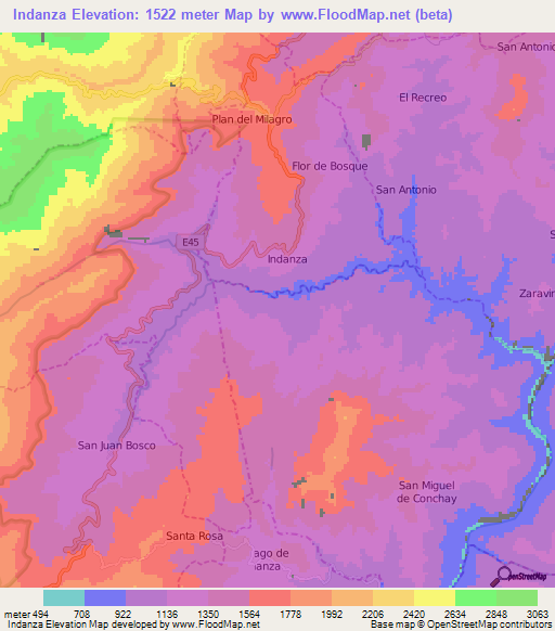 Indanza,Ecuador Elevation Map