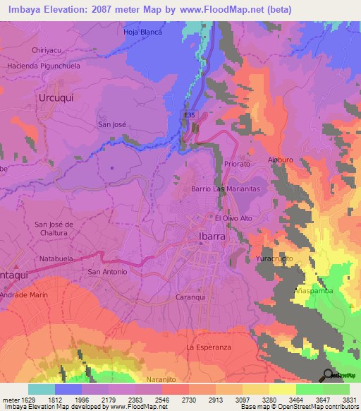 Imbaya,Ecuador Elevation Map