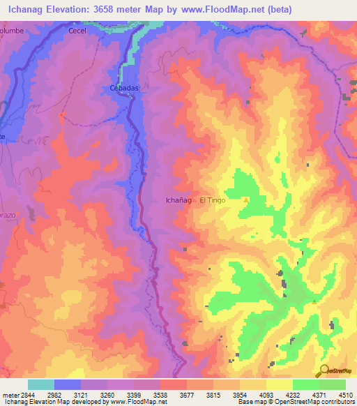 Ichanag,Ecuador Elevation Map