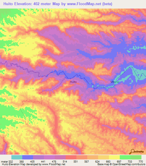 Huito,Ecuador Elevation Map