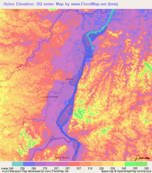 Huino,Ecuador Elevation Map