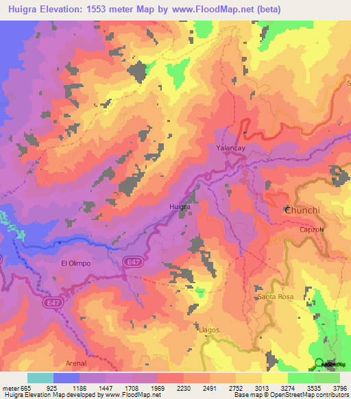 Huigra,Ecuador Elevation Map