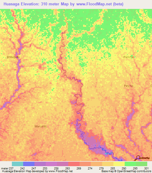 Huasaga,Ecuador Elevation Map