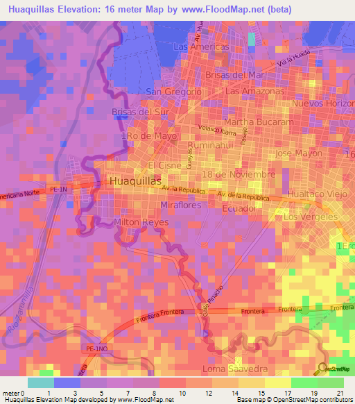 Huaquillas,Ecuador Elevation Map