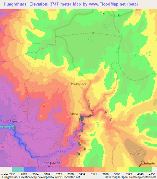 Huagrahuasi,Ecuador Elevation Map