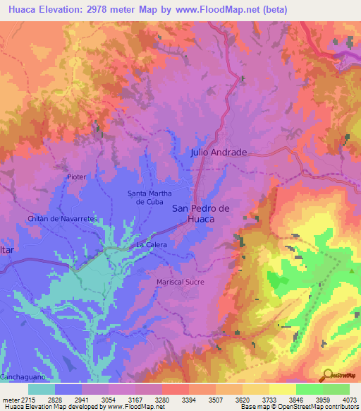 Huaca,Ecuador Elevation Map