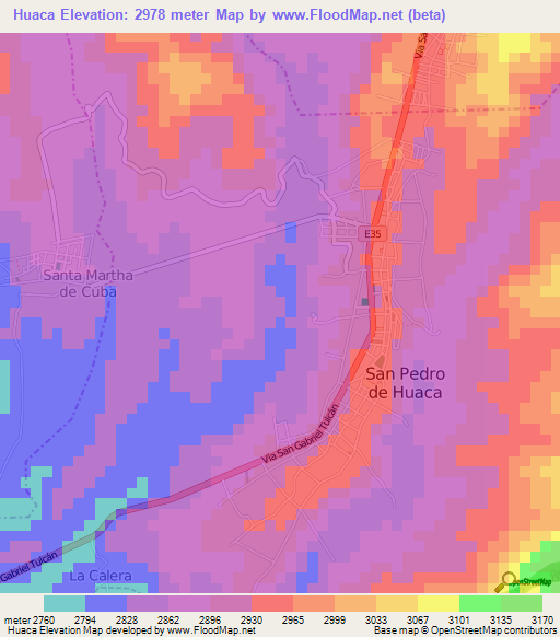 Huaca,Ecuador Elevation Map