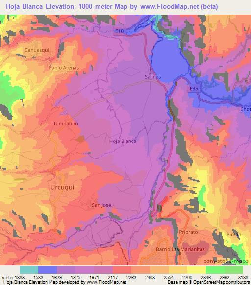 Hoja Blanca,Ecuador Elevation Map