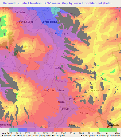 Hacienda Zuleta,Ecuador Elevation Map