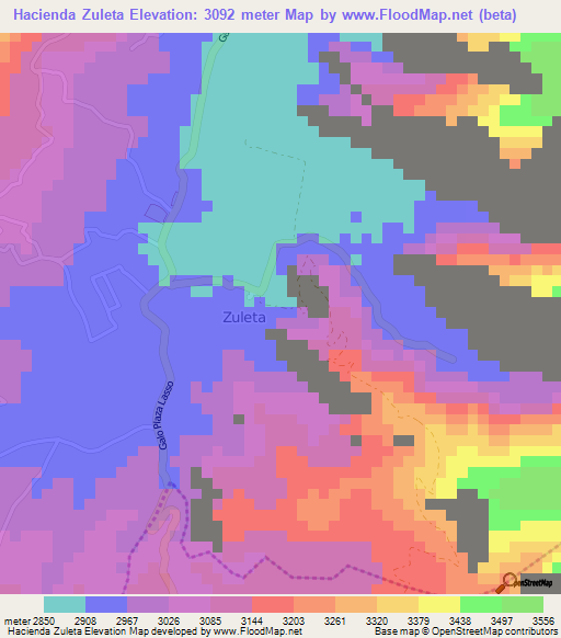 Hacienda Zuleta,Ecuador Elevation Map