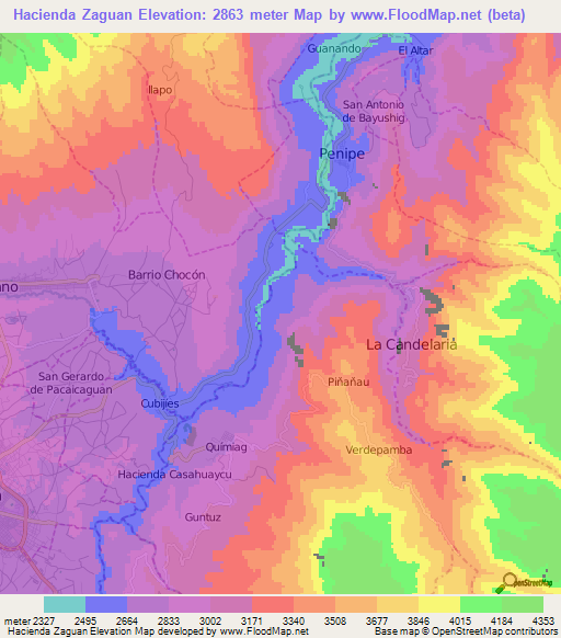 Hacienda Zaguan,Ecuador Elevation Map