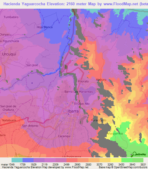 Hacienda Yaguarcocha,Ecuador Elevation Map