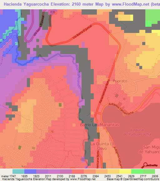 Hacienda Yaguarcocha,Ecuador Elevation Map