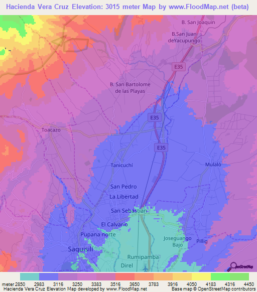 Hacienda Vera Cruz,Ecuador Elevation Map