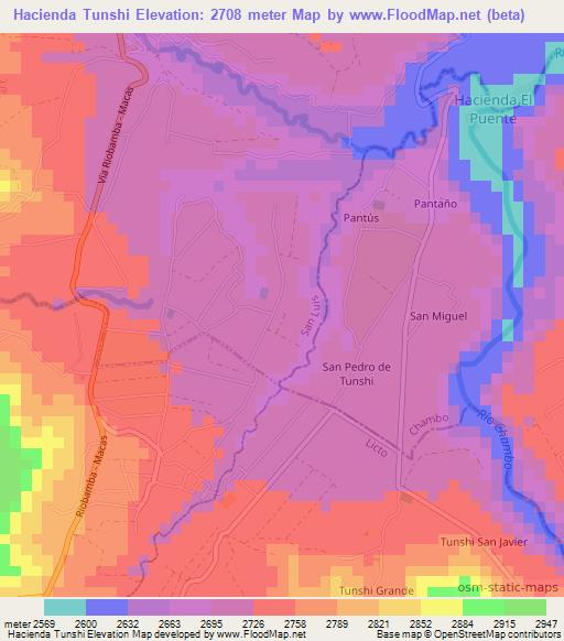 Hacienda Tunshi,Ecuador Elevation Map