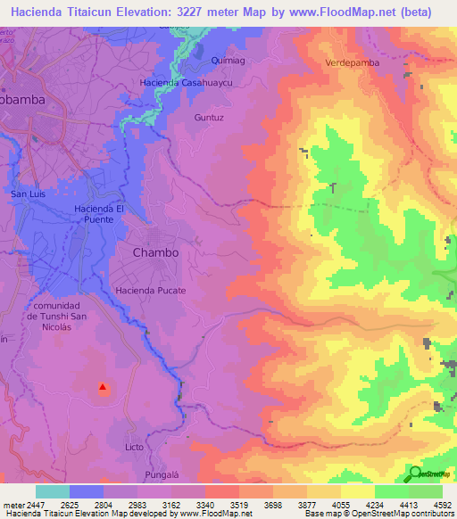 Hacienda Titaicun,Ecuador Elevation Map