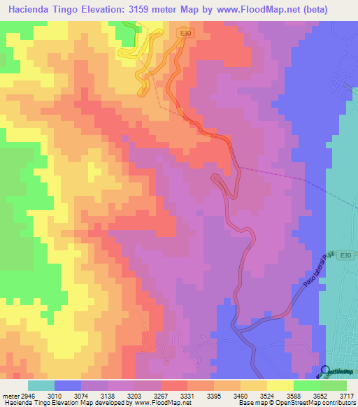 Hacienda Tingo,Ecuador Elevation Map