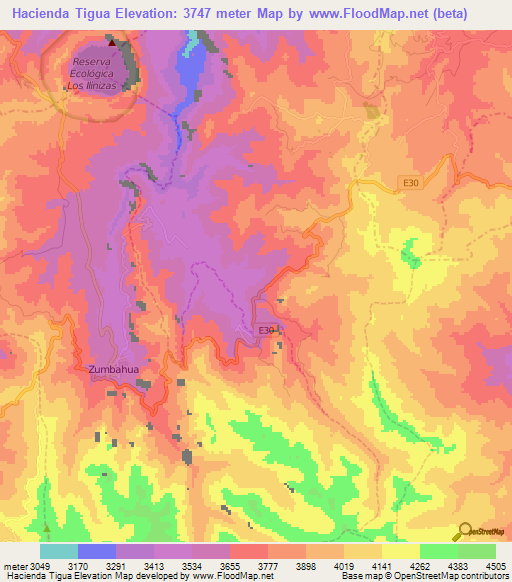 Hacienda Tigua,Ecuador Elevation Map