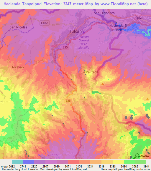 Hacienda Tanyolpud,Ecuador Elevation Map