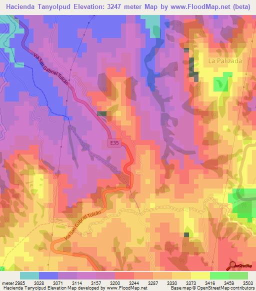 Hacienda Tanyolpud,Ecuador Elevation Map