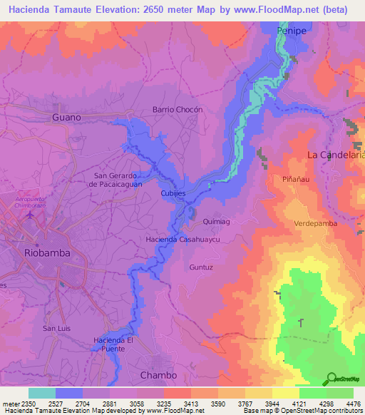 Hacienda Tamaute,Ecuador Elevation Map