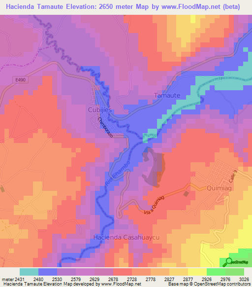 Hacienda Tamaute,Ecuador Elevation Map