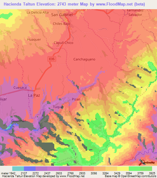 Hacienda Taltun,Ecuador Elevation Map