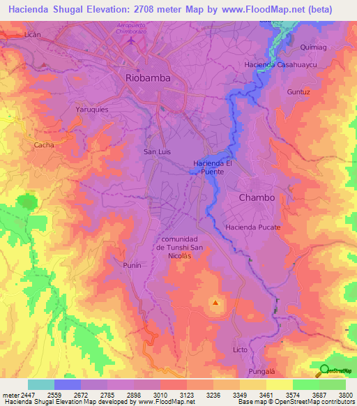 Hacienda Shugal,Ecuador Elevation Map