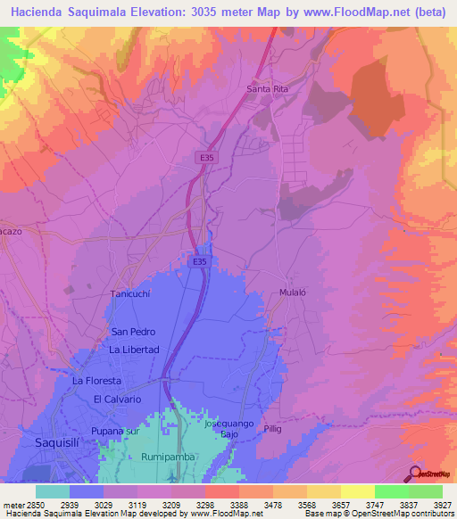 Hacienda Saquimala,Ecuador Elevation Map