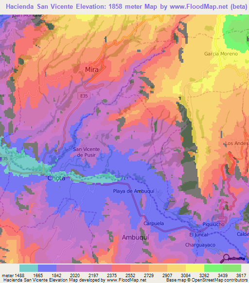 Hacienda San Vicente,Ecuador Elevation Map