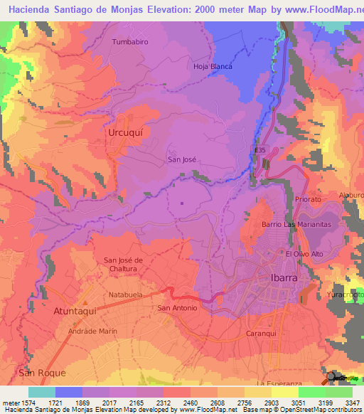 Hacienda Santiago de Monjas,Ecuador Elevation Map