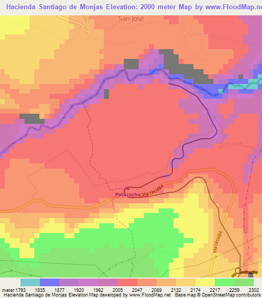 Hacienda Santiago de Monjas,Ecuador Elevation Map