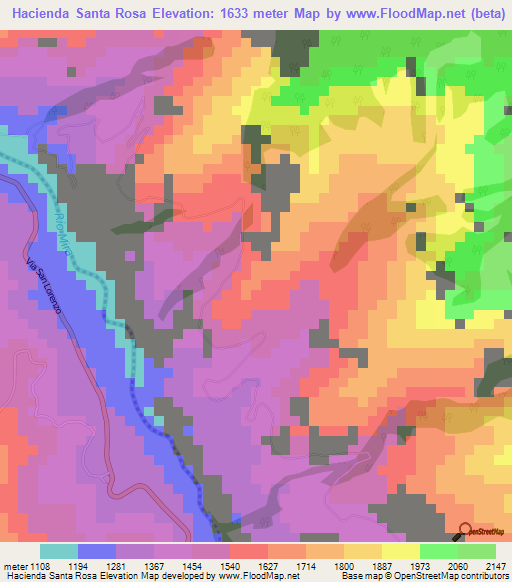 Hacienda Santa Rosa,Ecuador Elevation Map