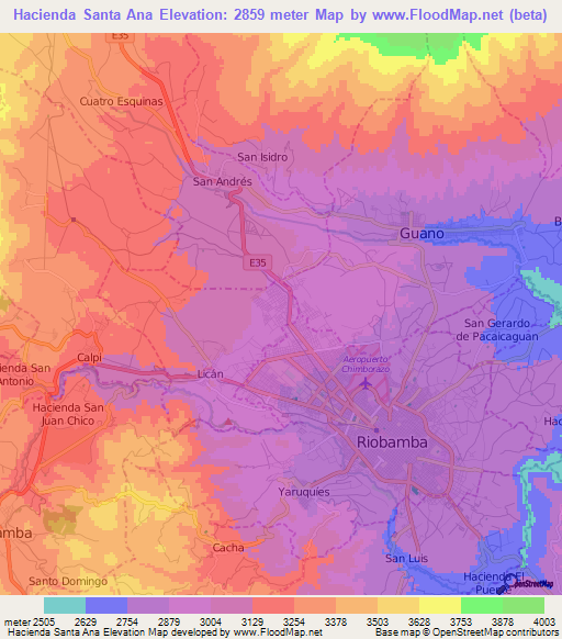 Hacienda Santa Ana,Ecuador Elevation Map