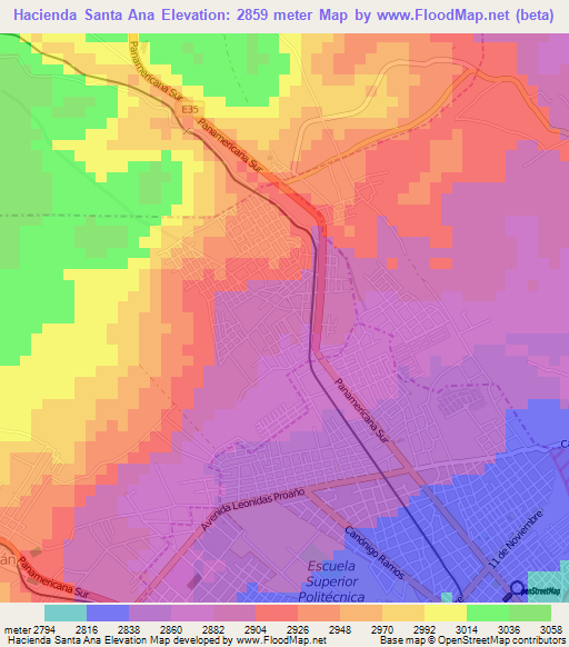 Hacienda Santa Ana,Ecuador Elevation Map