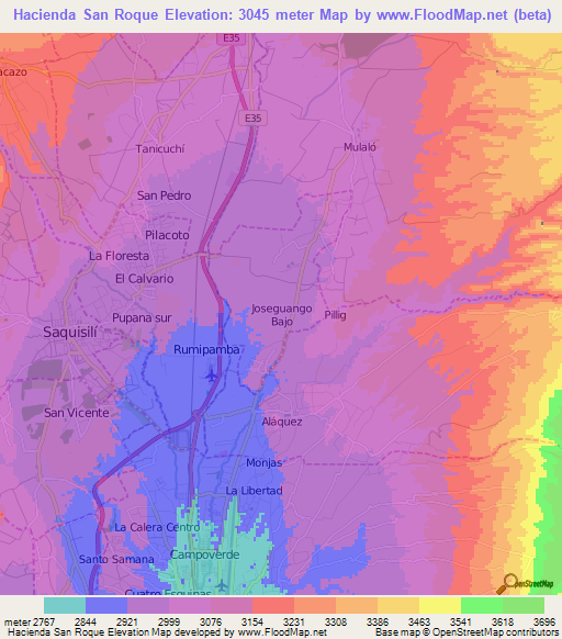 Hacienda San Roque,Ecuador Elevation Map
