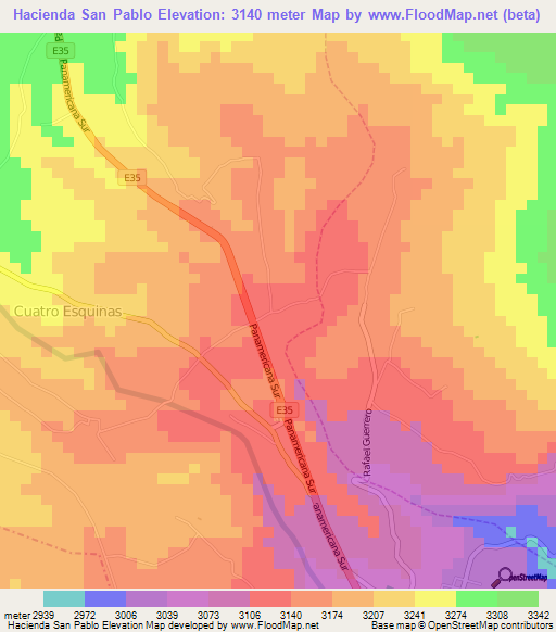 Hacienda San Pablo,Ecuador Elevation Map