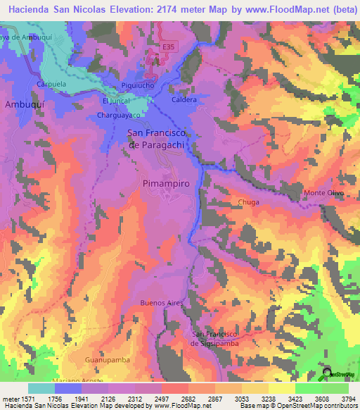 Hacienda San Nicolas,Ecuador Elevation Map