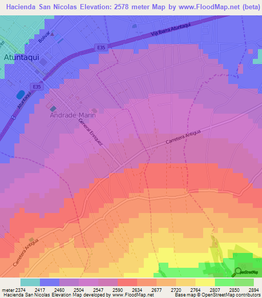 Hacienda San Nicolas,Ecuador Elevation Map