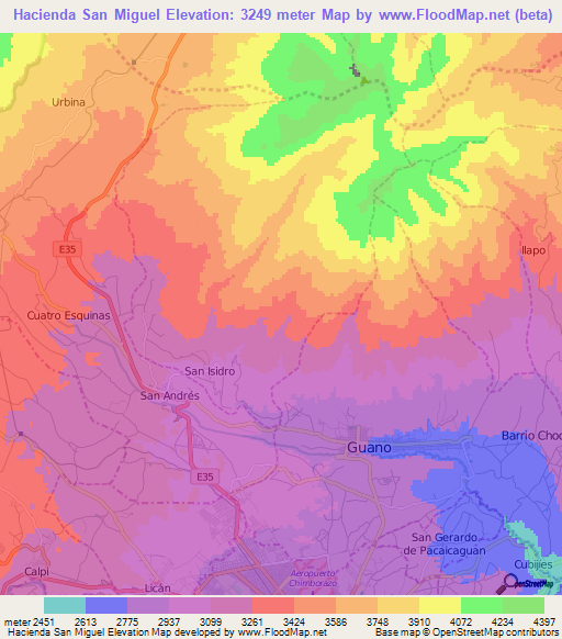 Hacienda San Miguel,Ecuador Elevation Map