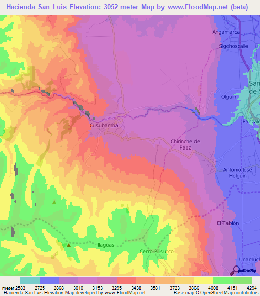 Hacienda San Luis,Ecuador Elevation Map