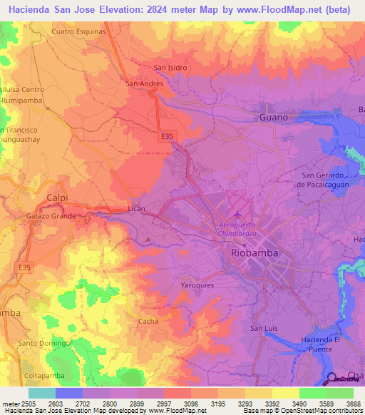 Hacienda San Jose,Ecuador Elevation Map