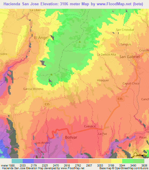 Hacienda San Jose,Ecuador Elevation Map