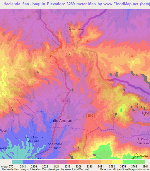 Hacienda San Joaquin,Ecuador Elevation Map