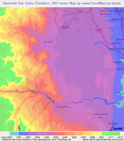 Hacienda San Isidro,Ecuador Elevation Map