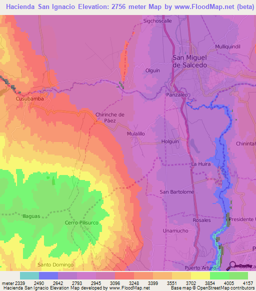 Hacienda San Ignacio,Ecuador Elevation Map