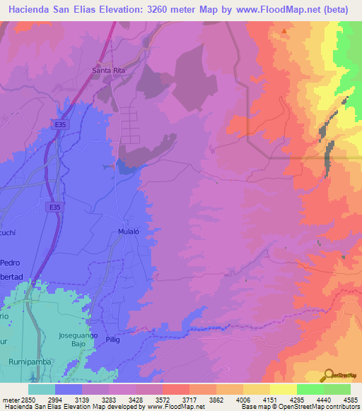 Hacienda San Elias,Ecuador Elevation Map