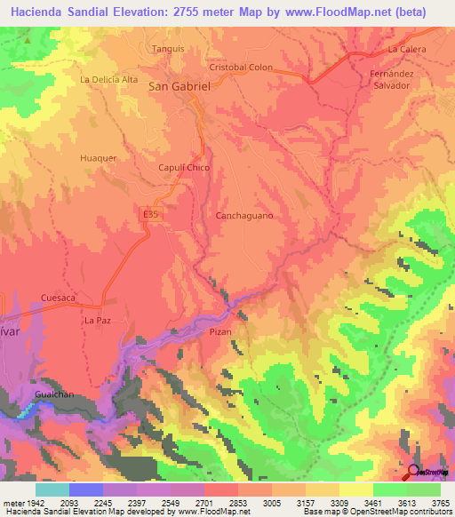 Hacienda Sandial,Ecuador Elevation Map