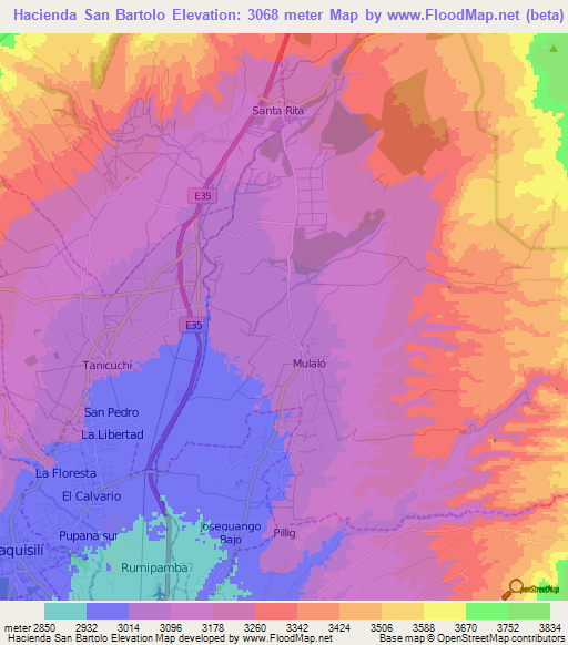 Hacienda San Bartolo,Ecuador Elevation Map
