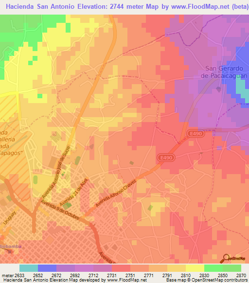 Hacienda San Antonio,Ecuador Elevation Map